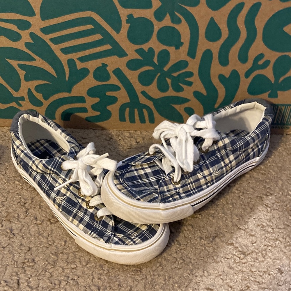 Sperry Blue Plaid Kids Sneakers with White Laces - Youth Size 12.5 - Like New